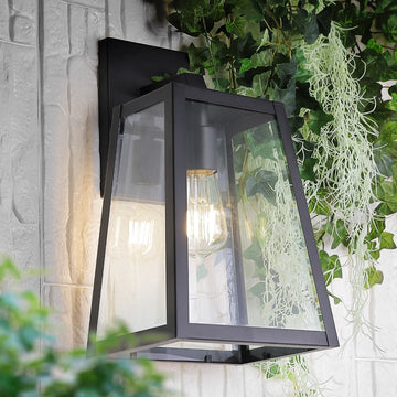 Pasadena 9" Iron/Glass Modern Industrial Angled LED Outdoor Lantern - JONATHAN Y